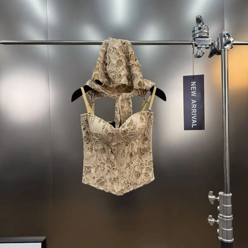 Sleeveless Ripped Hooded top