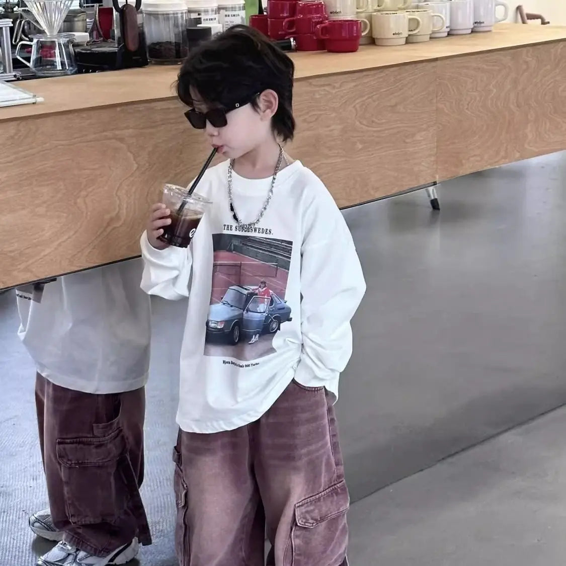 Car T-shirt washed out denim Set