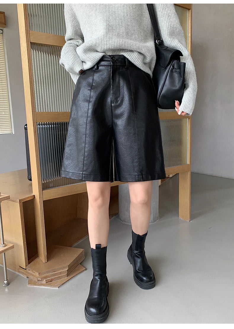 Autumn Winter PU Leather Women's Shorts