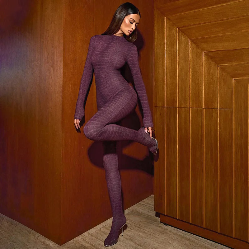 Serpentine Print Footed Skinny Jumpsuits