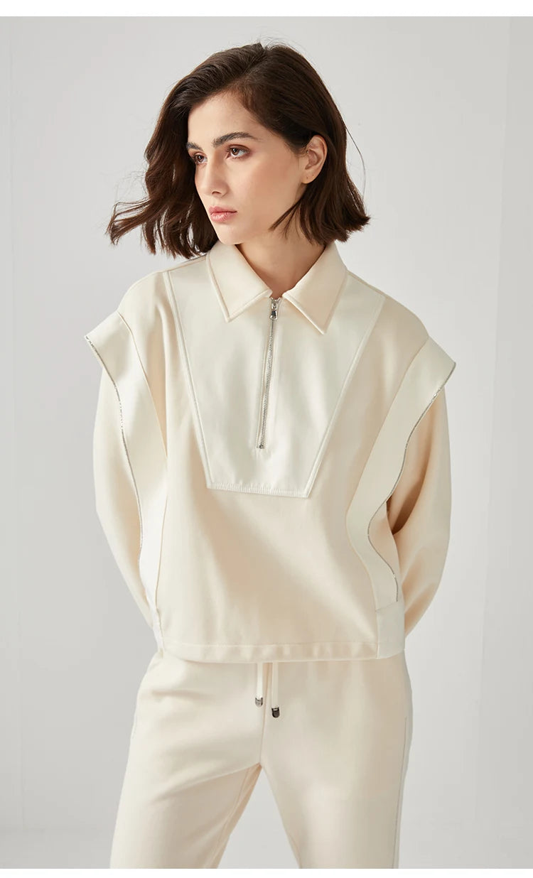 K712W  61% combed cotton Autumn and winter new luxury women's long-sleeved sweatshirt color-blocked pullover top Clothing