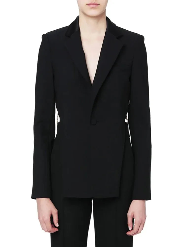 Backless Spliced Button Blazers
