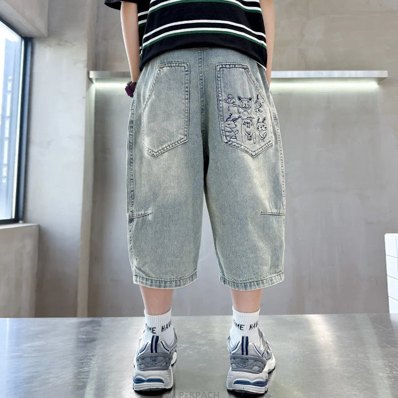 Boys Cartoon Print Capris Pants